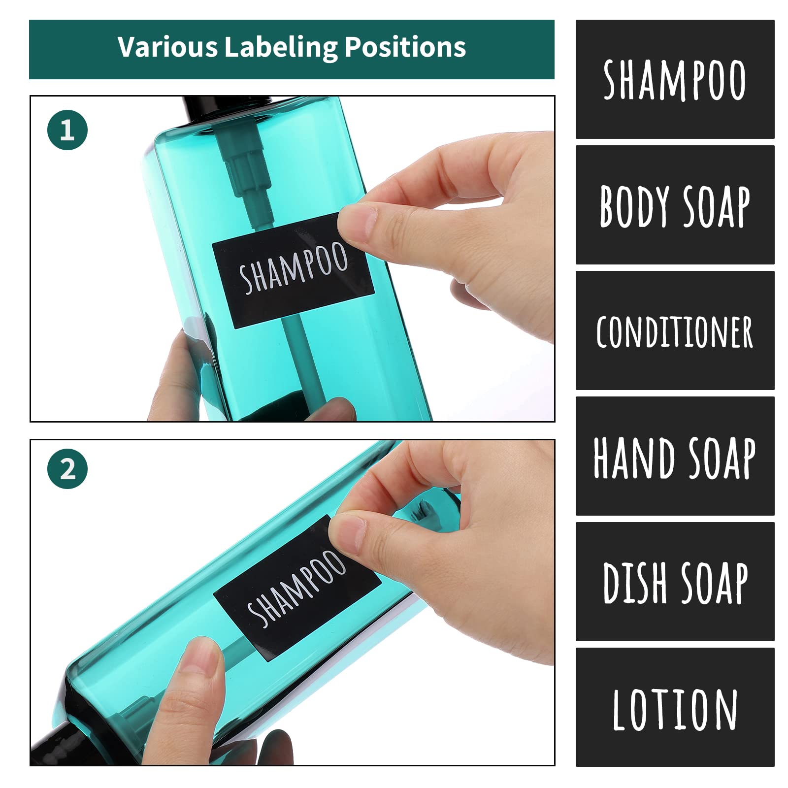 Segbeauty Shampoo Conditioner Bottles, 3Pcs 16.9Oz 500Ml Pump Press Dispenser With Labels, Empty Plastic Refillable Reusable Lot